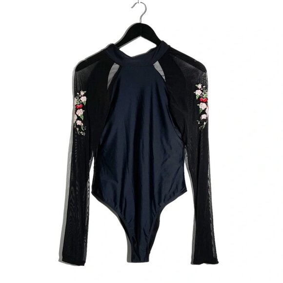 New Skinny Dip by Melissa One Piece Long Sleeve Sheer with Flower embroidery - Picture 1 of 4
